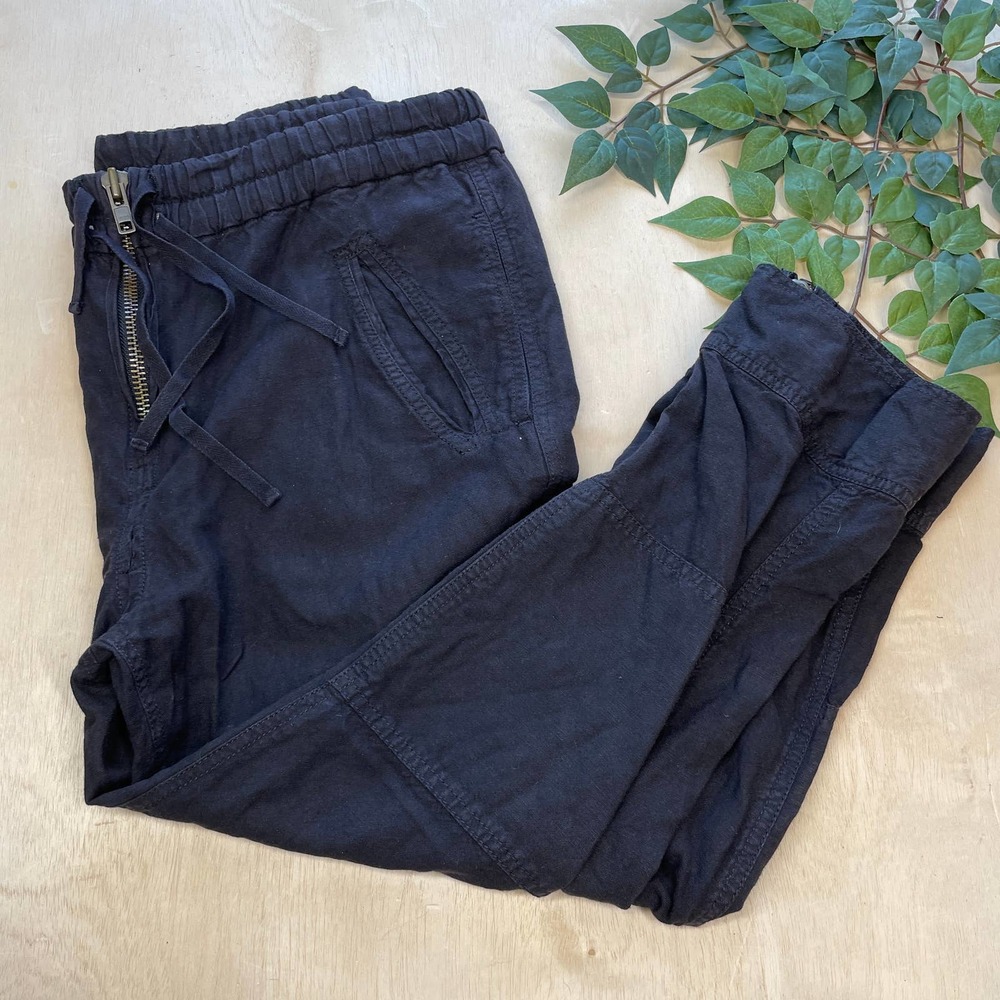 Isabel Marant Etoile Black Linen Cotton Zip Front Pants Women's Relaxed Small